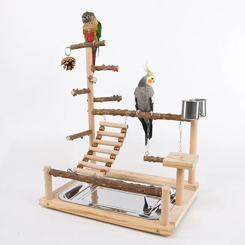Sichuan Pepper parrot climbing training platform in natural solid wood, 37x26x45cm, brown finish