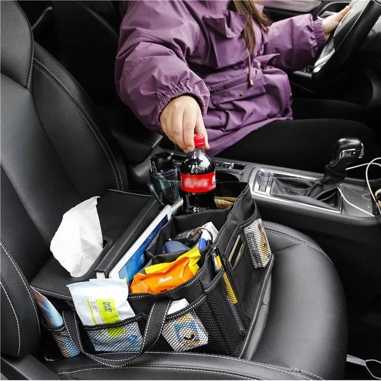 Black Oxford cloth car trunk storage box with reinforced handles and 33x33x16cm dimensions