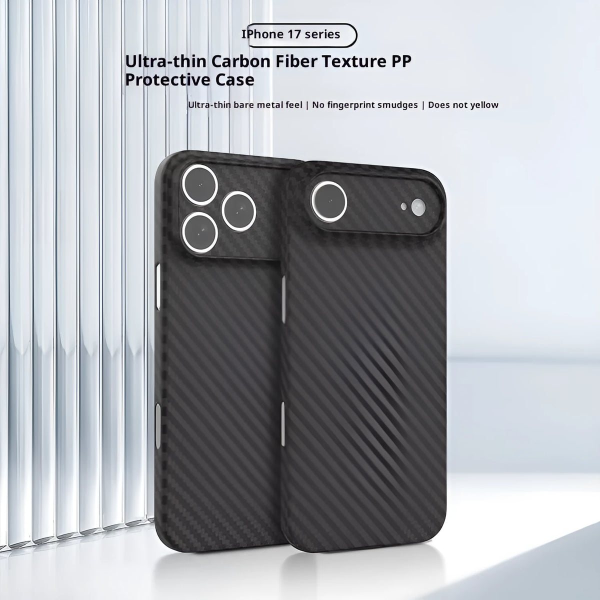 Kevlar carbon fibre texture PP phone case in Pure Black or Titanium Gray, minimalist back cover for iPhone