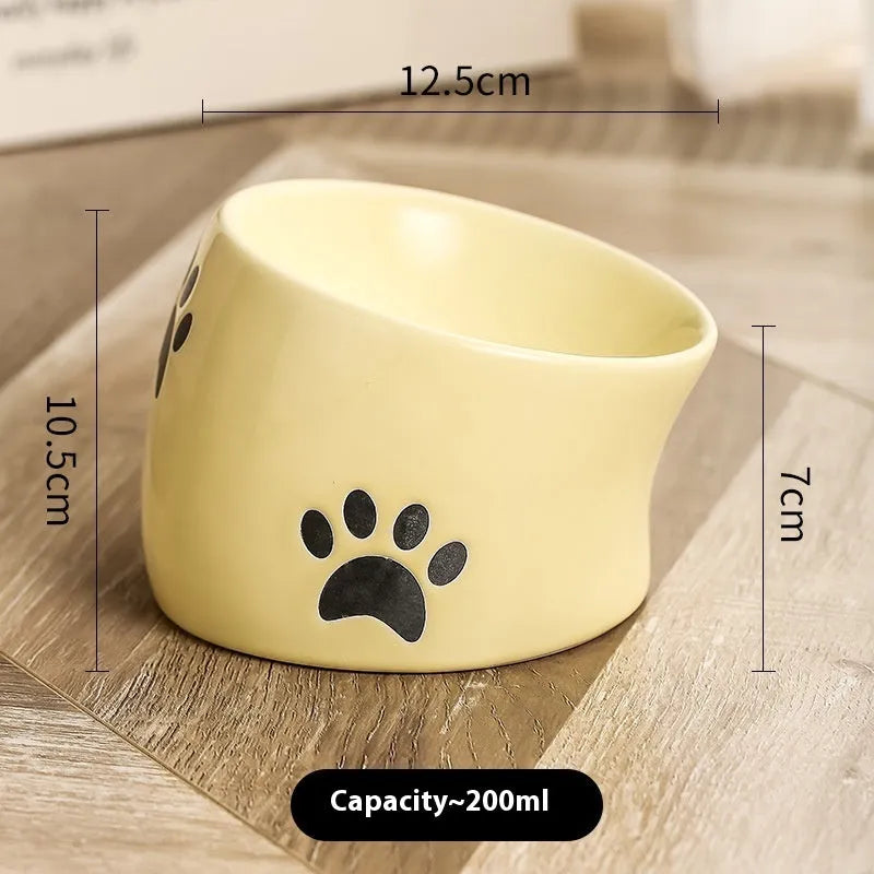 Ceramic cat food bowl with high foot and cat's paw print in chosen colour.