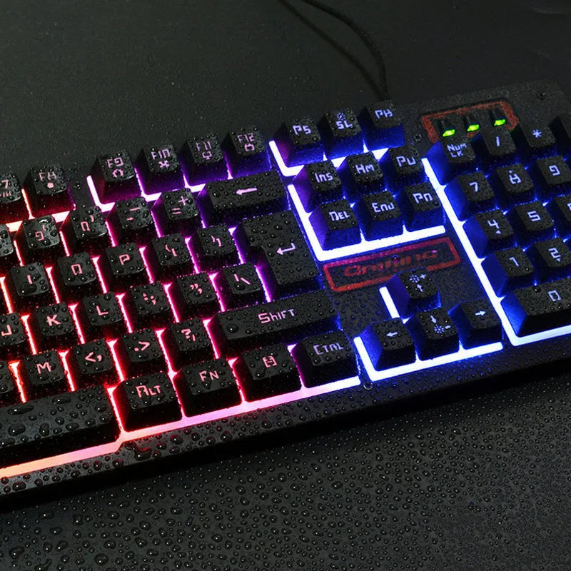 Wired gaming keyboard and mouse set, black finish, USB connections, 1600dpi optical mouse