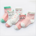 Children's cotton spandex socks, five pairs per bag, sizes S M L for ages 0-6 years, breathable summer socks
