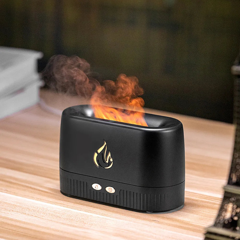 Simulated flame aromatherapy machine humidifier with 200ml tank USB power in Black and White
