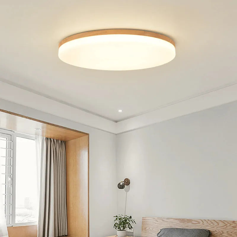 Japanese minimalist ceiling lamp with wooden frame and acrylic shade in three available sizes