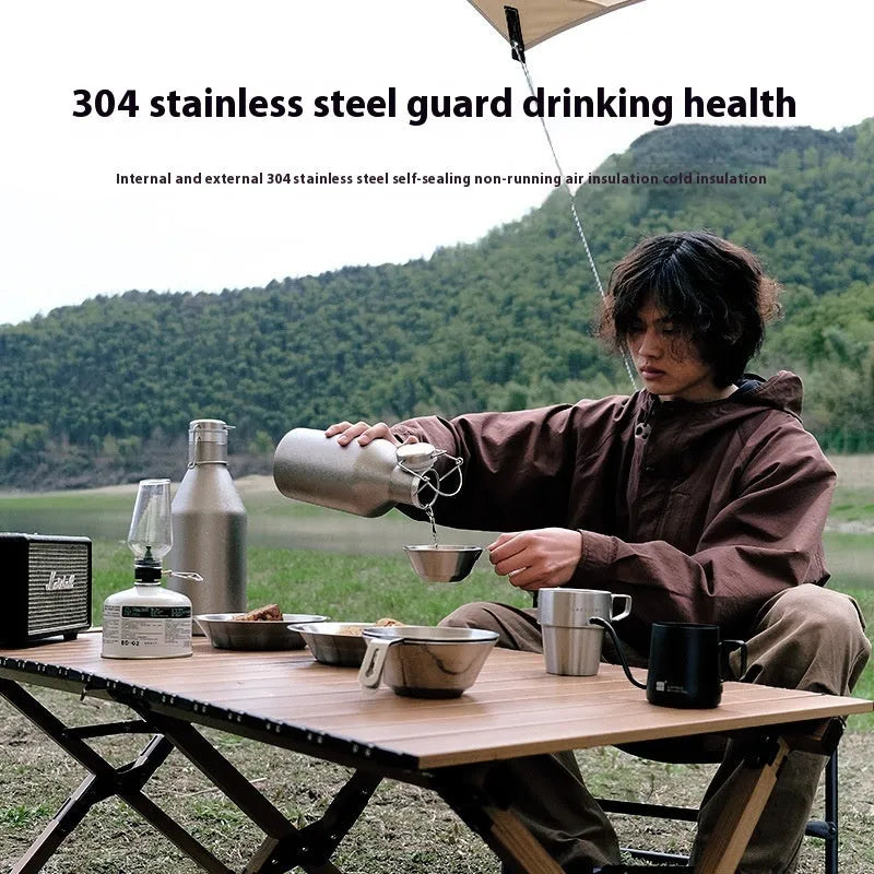 Stainless steel outdoor thermal pot with large capacity for camping and portable use