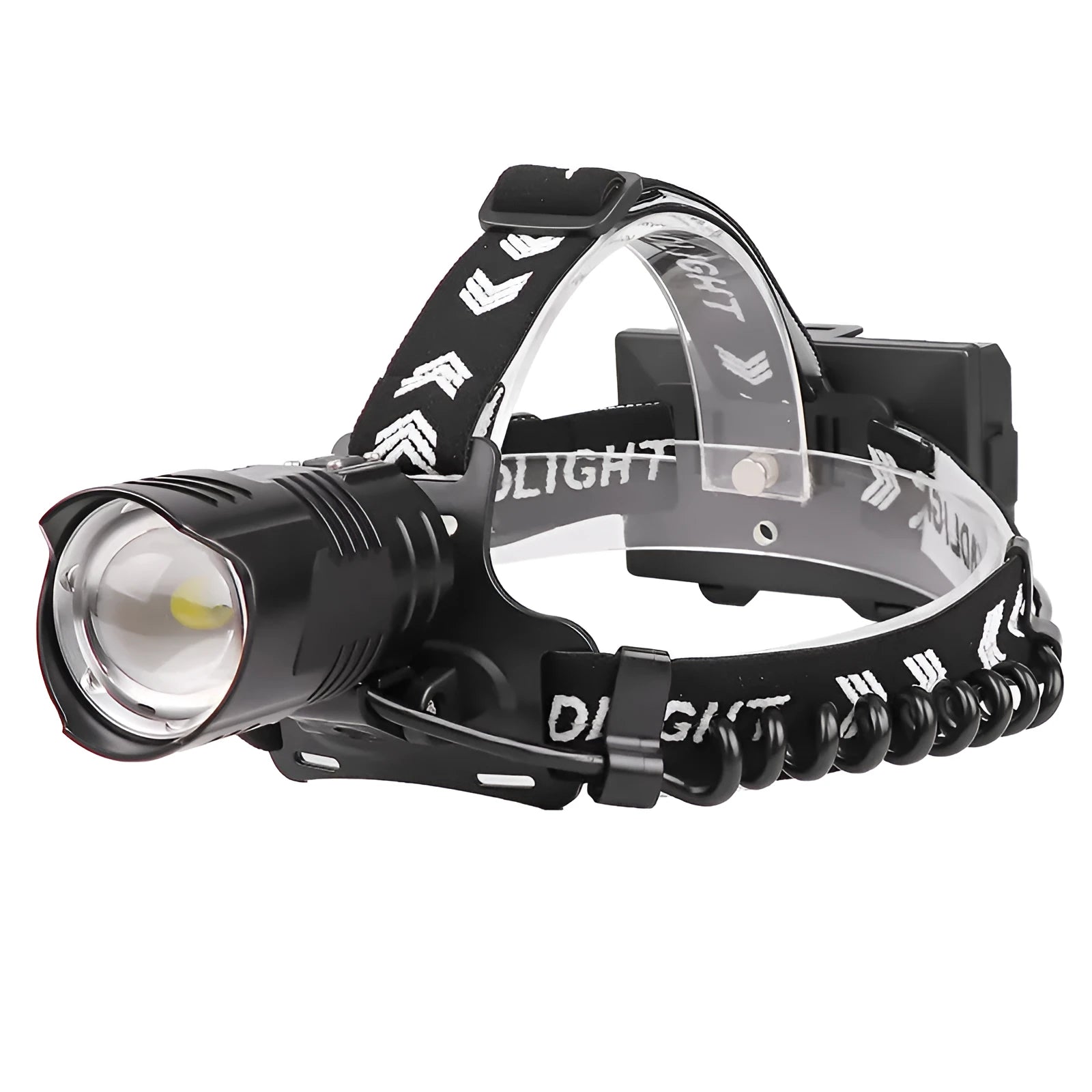Black aluminium alloy USB charging head torch with telescopic zoom lens and three lighting modes