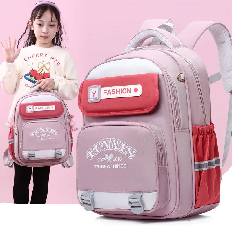 Large capacity nylon student schoolbag in childlike cute style with letter printing and airpillow straps