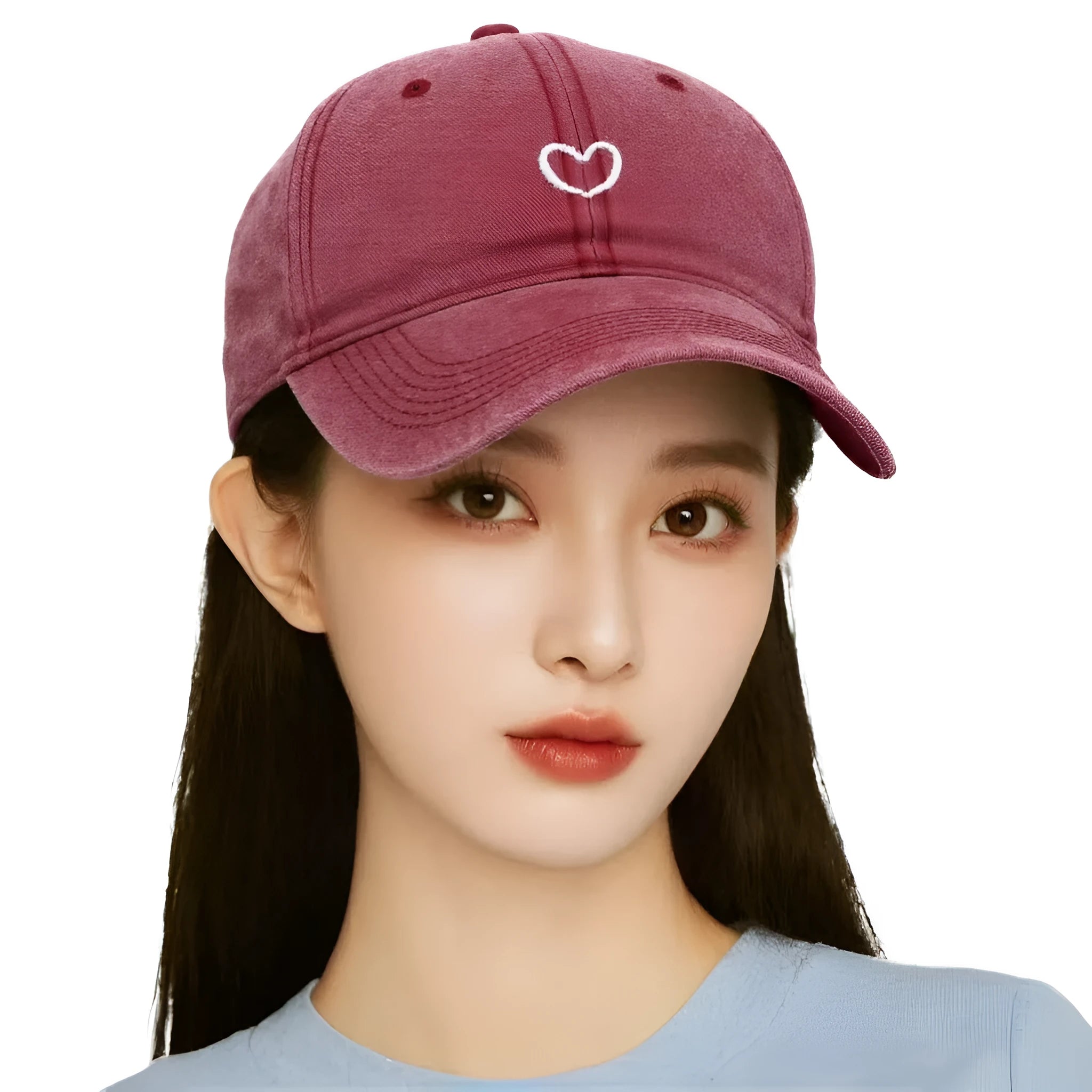 Retro embroidered baseball cap with love motif in adjustable cotton fabric