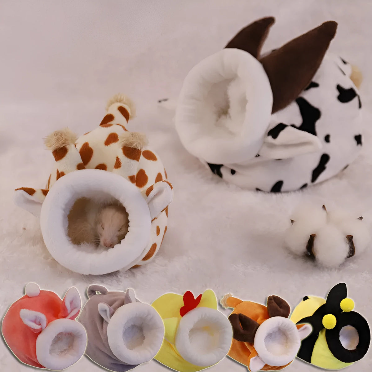 Winter warm pet cartoon cage for hamster, flannel small animal nest with Arctic Velvet lining, S and M sizes