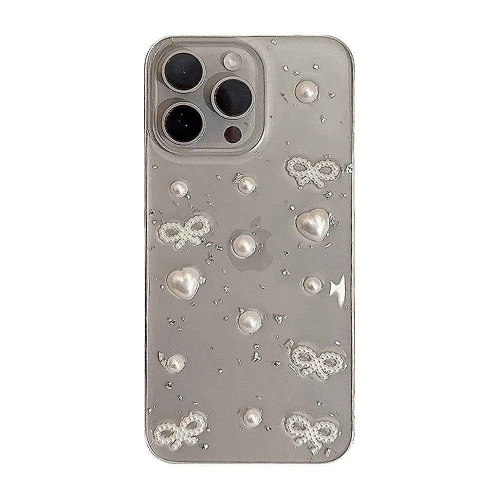 Epoxy stereo transparent TPU phone case for iPhone with love pearl white knot design