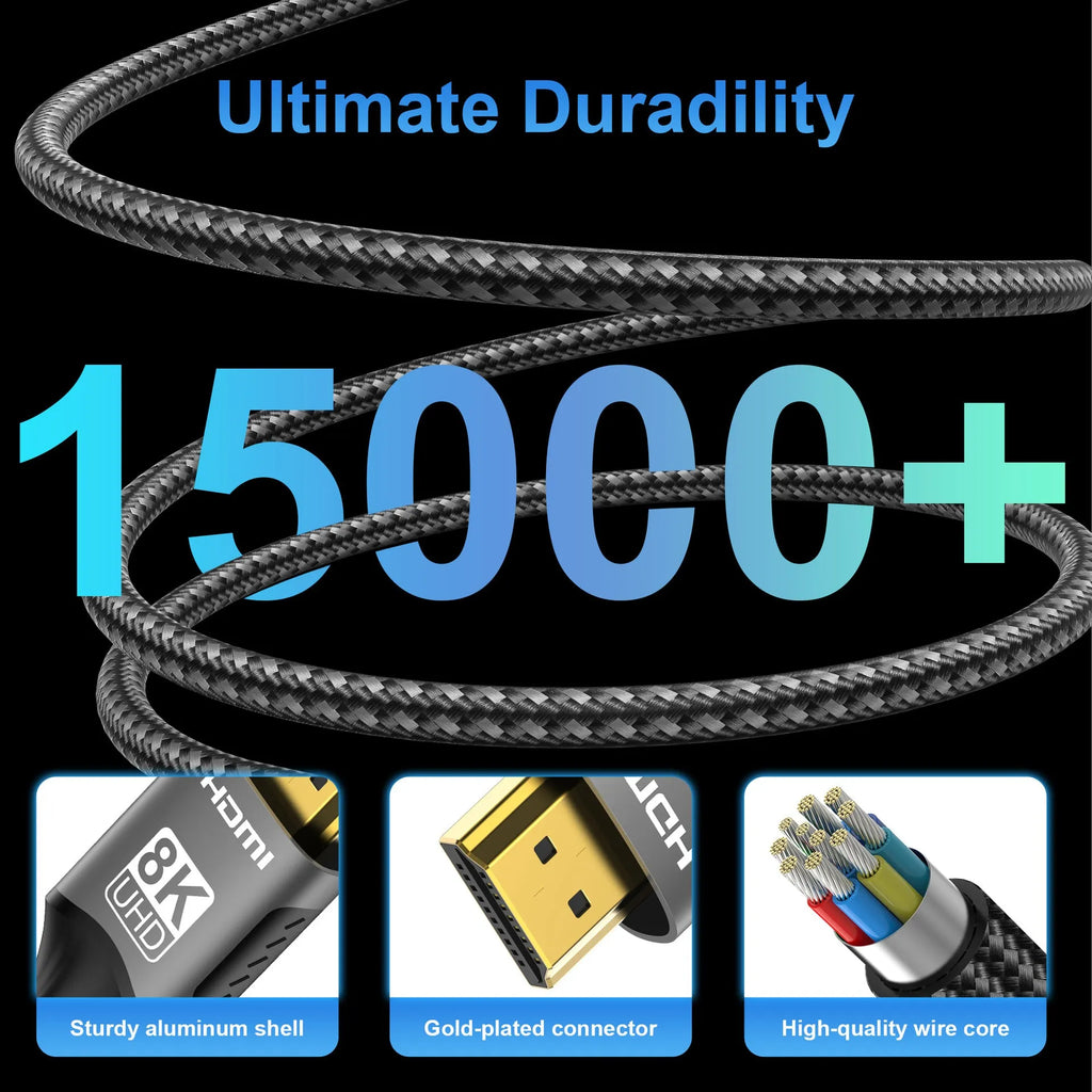 FDBRO HDMI 2.0 knitted belt cable with gold-plated connectors in 1m length on a white background