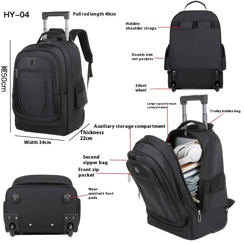 Large capacity drawbar Oxford cloth backpack in gray for leisure travel with air pillow belt