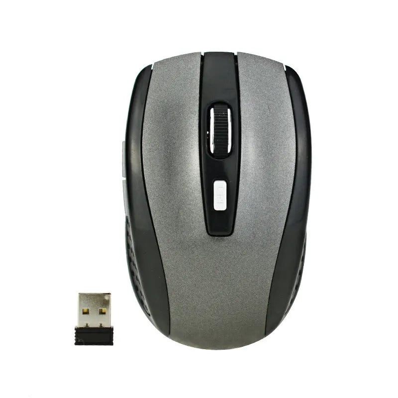 2.4G optical wireless mouse in black with USB receiver, 1000DPI, six buttons