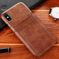 PU leather iPhone back cover with card holster in Black, Dark wood and Light brown