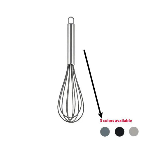 Silicone kitchen utensil set with twelve tools in a rotating white storage caddy on a counter.
