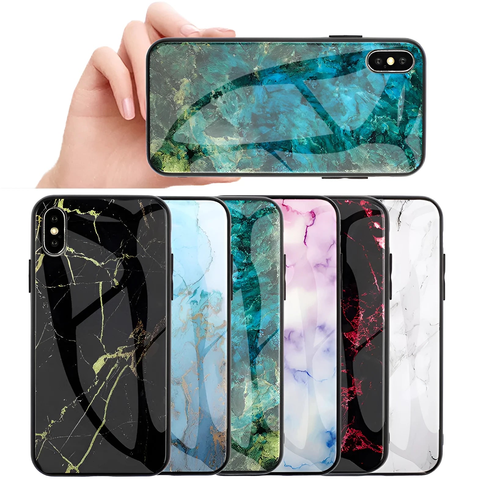 Huawei smartphone case with marbled glass shell design and clear TPU protection