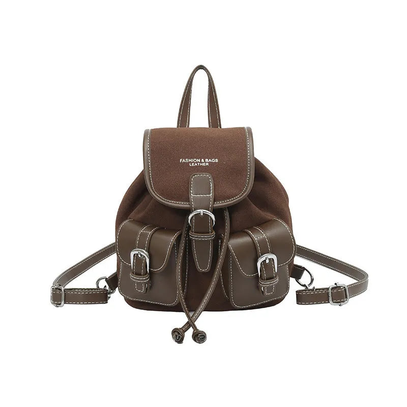 Fashionable all-match PU clamshell backpack in black with contrast stitching, daily commuter bag