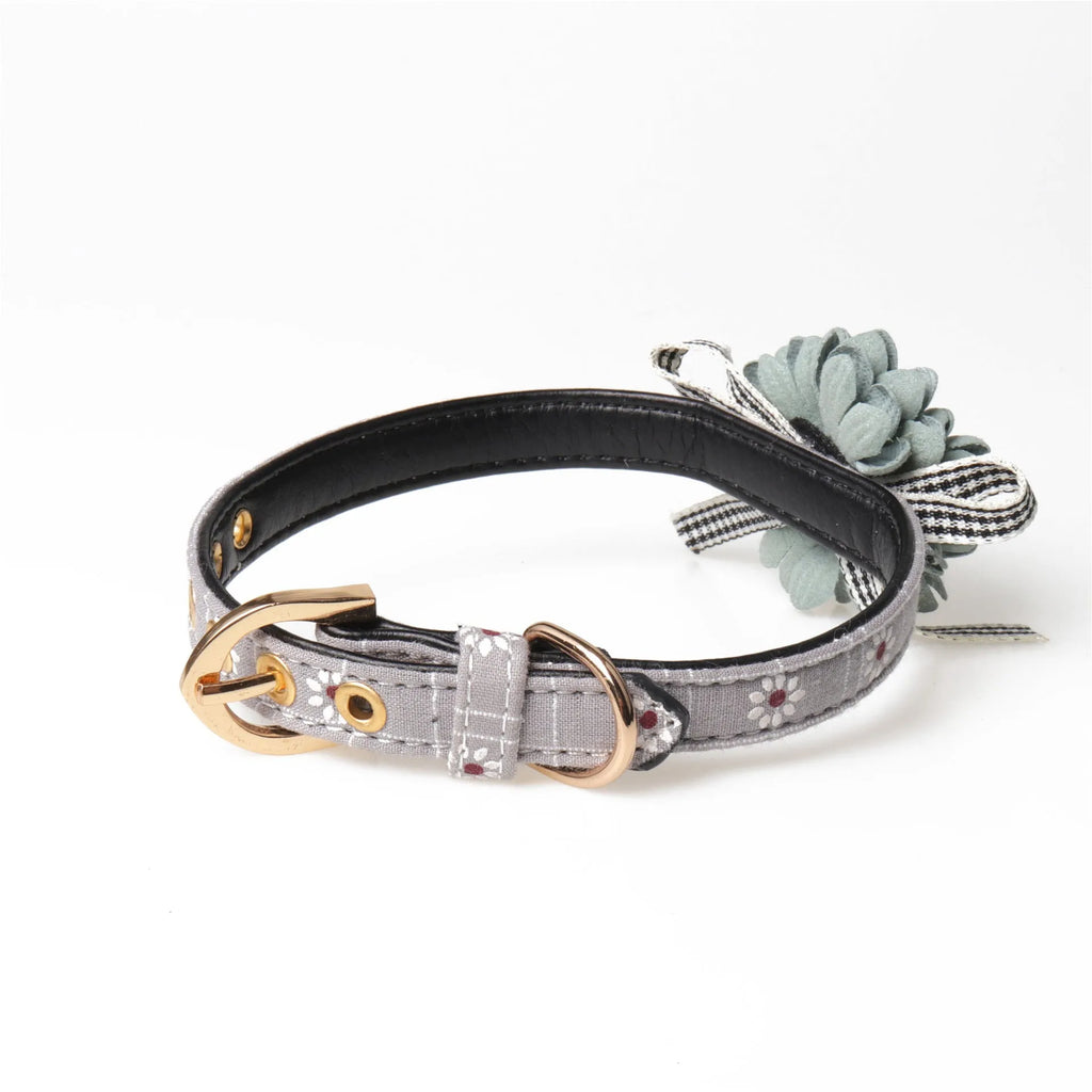 Pink PU dog collar with adjustable buckle and matching traction rope on a light background