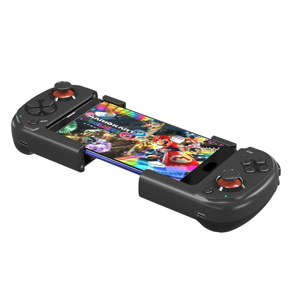 Bluetooth split game controller for mobile phones in black, blue and red ABS plastic