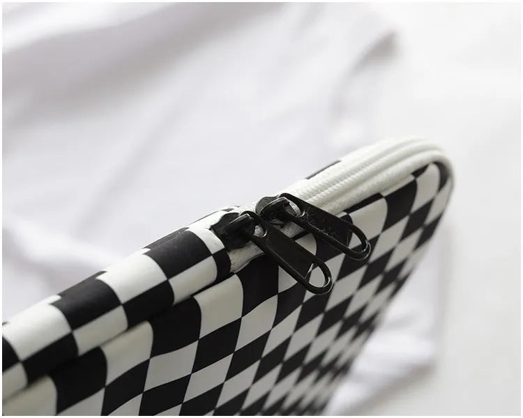 Checkerboard polyester hand file bag for 11 inch notebook plaid colour front view