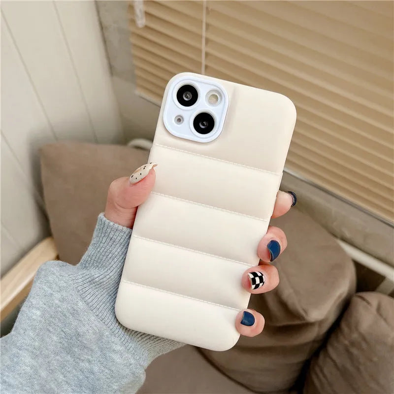 Creative down jacket style silicone TPU back cover for iPhone, solid colour, black example