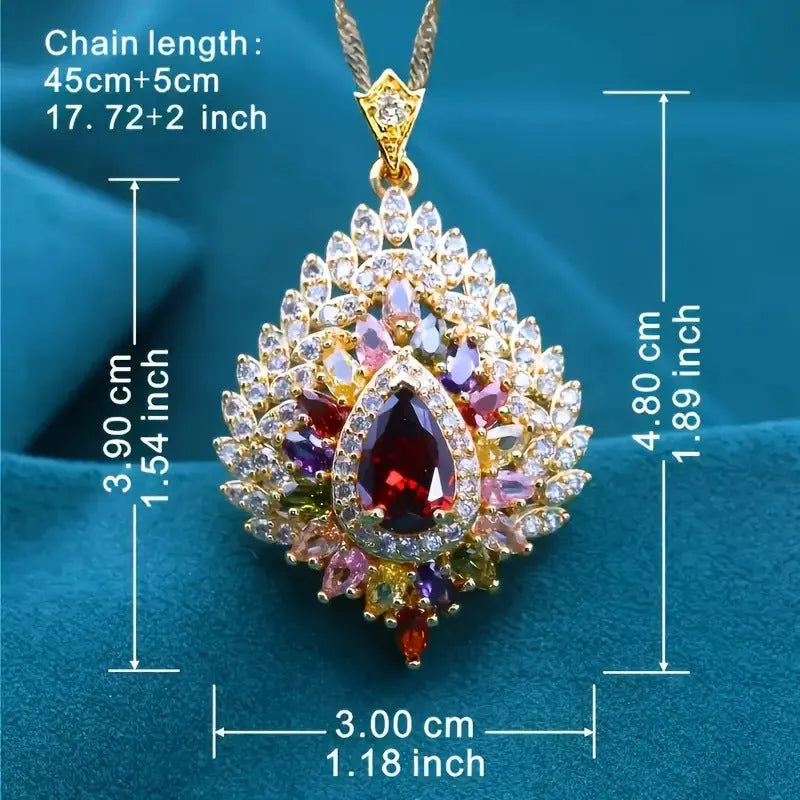 Real gold plated micro inlaid zircon pendant necklace on copper base, colourful affordable luxury style