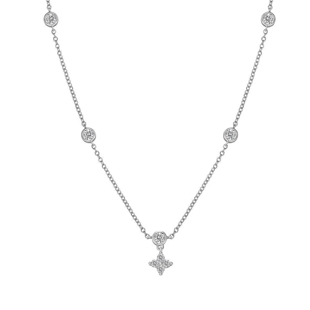 S925 sterling silver necklace and bracelet set with starry zircon design, platinum colour, clavicle chain style