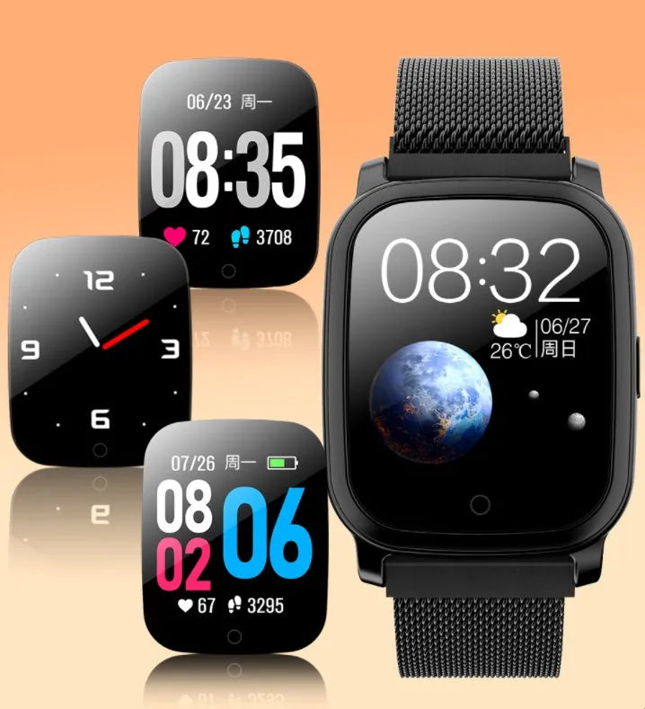 Black or silver smart pedometer watch with temperature measurement and 1.3-inch screen