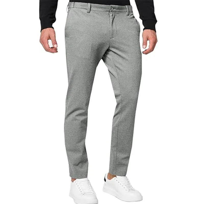 Men's slim-fit tapered chino trousers in cotton blend fabric with high elasticity