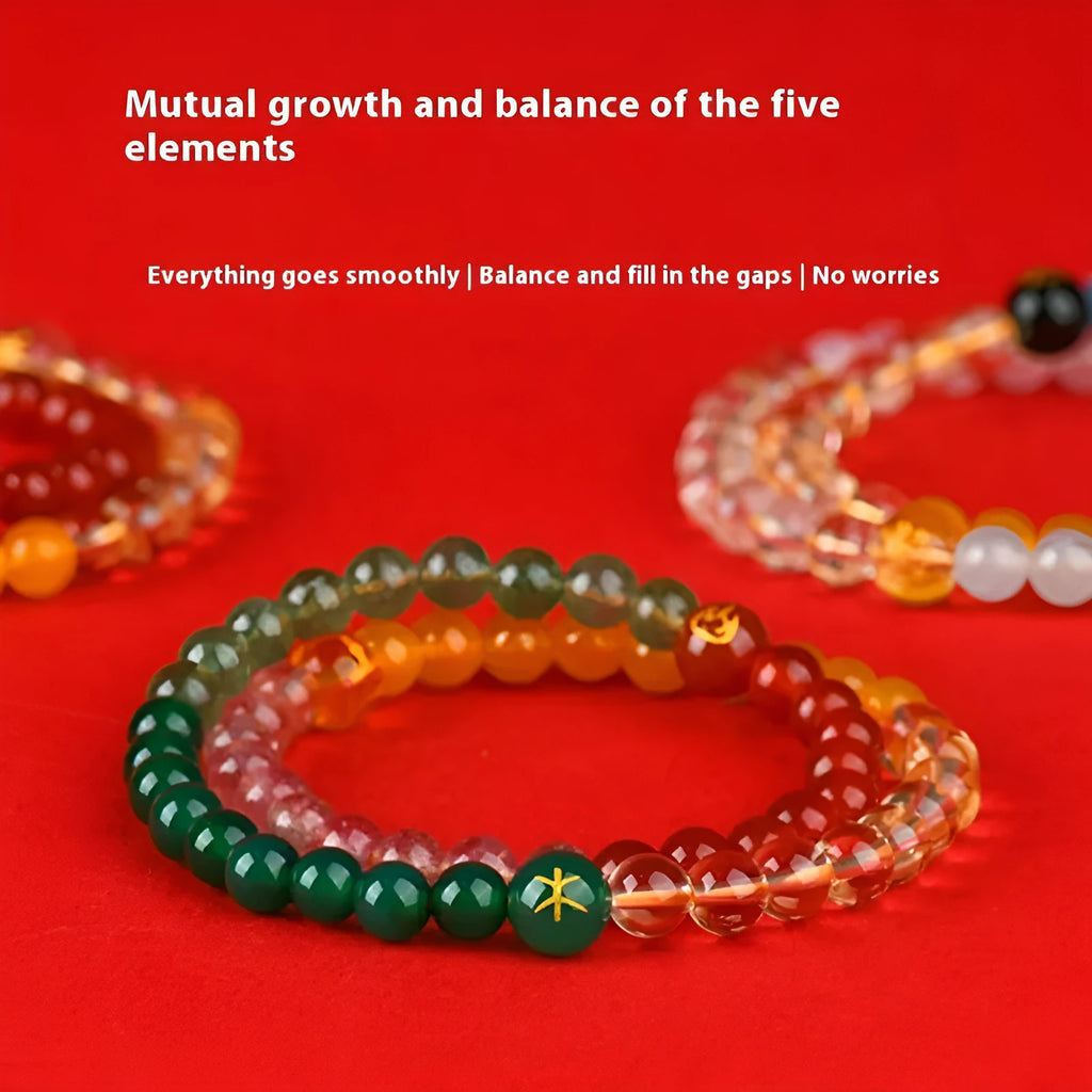 Handmade Duobao crystal bracelet with geometric design and Five Elements beads