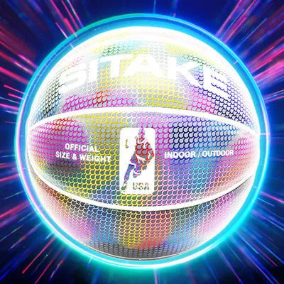 SIT AKE luminous reflective basketball No. 7 size, PU leather, camouflage colour, on outdoor court