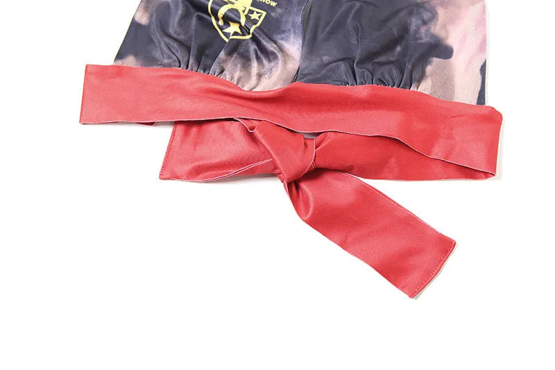Red women's high waist bikini set with 3D printed pattern and hip lift shorts.