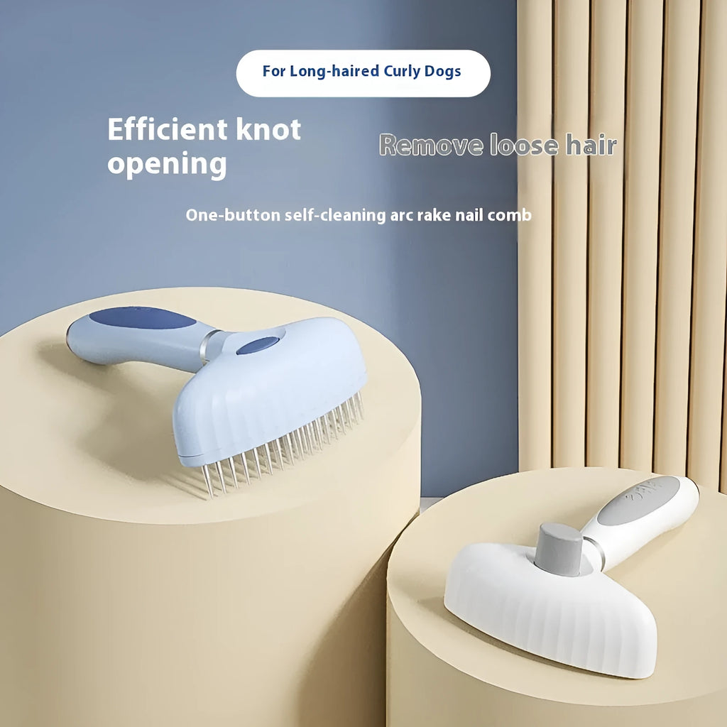 Stainless steel double-row pet comb for dog grooming in azure light blue colour