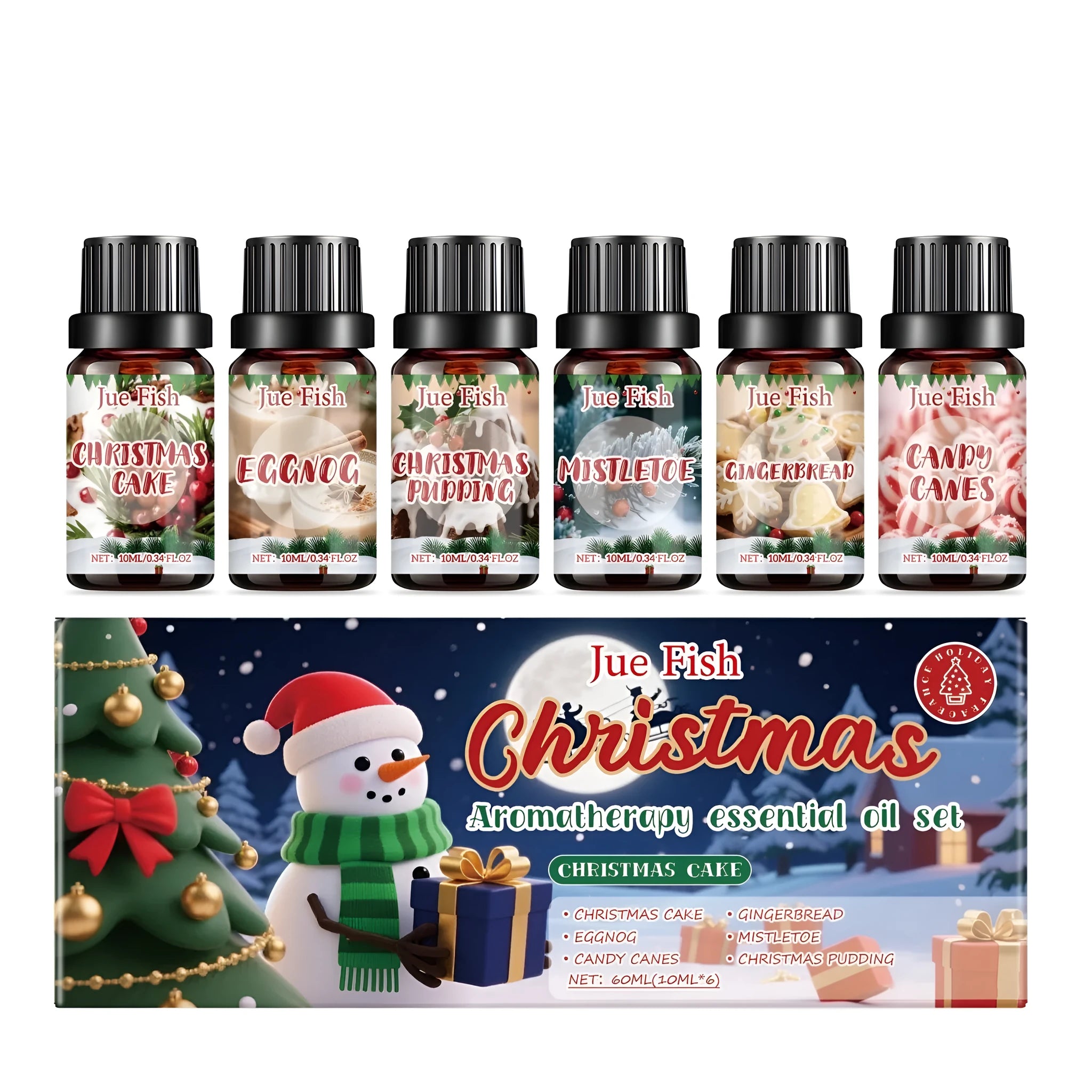 Christmas aromatherapy essential oil set with six 10ml bottles in festive scents