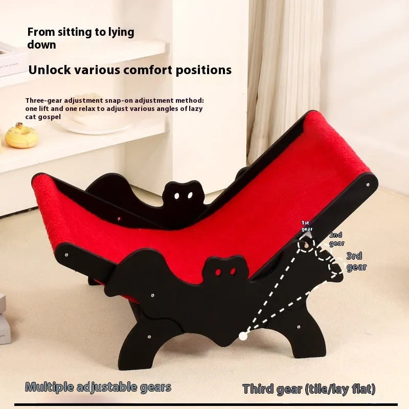 MW-054 wooden frame cat recliner bed in black and red colours, serving as a lounge chair and cage accessory.