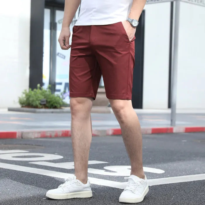 Men's elastic waist fifth pants casual loose fit trousers in polyester fabric