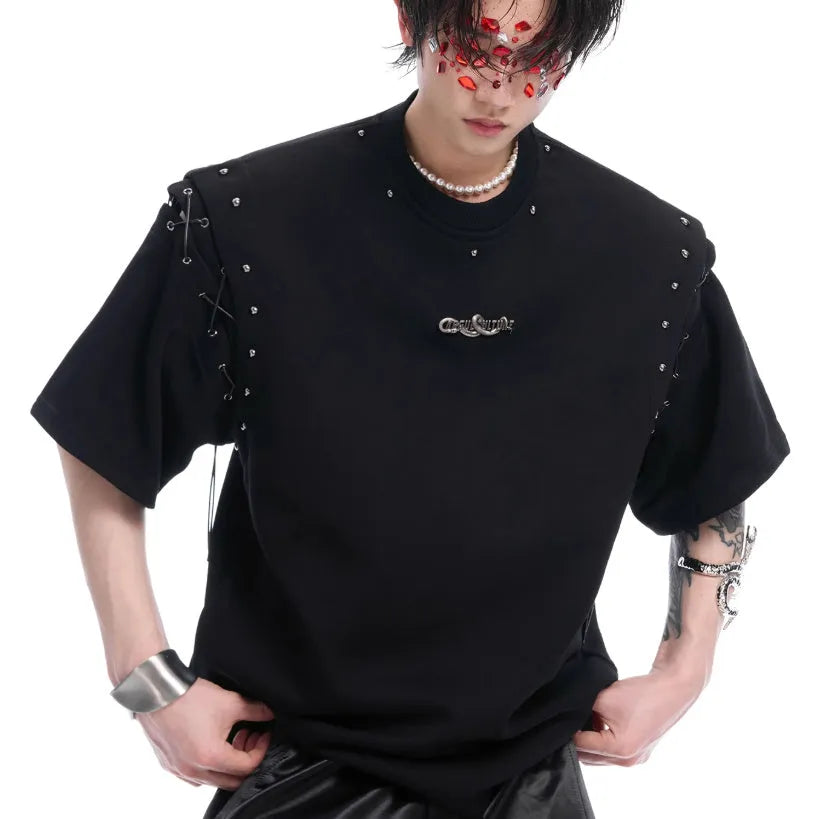 Short sleeve t-shirt with lace-up cutout detail in black and white colour options