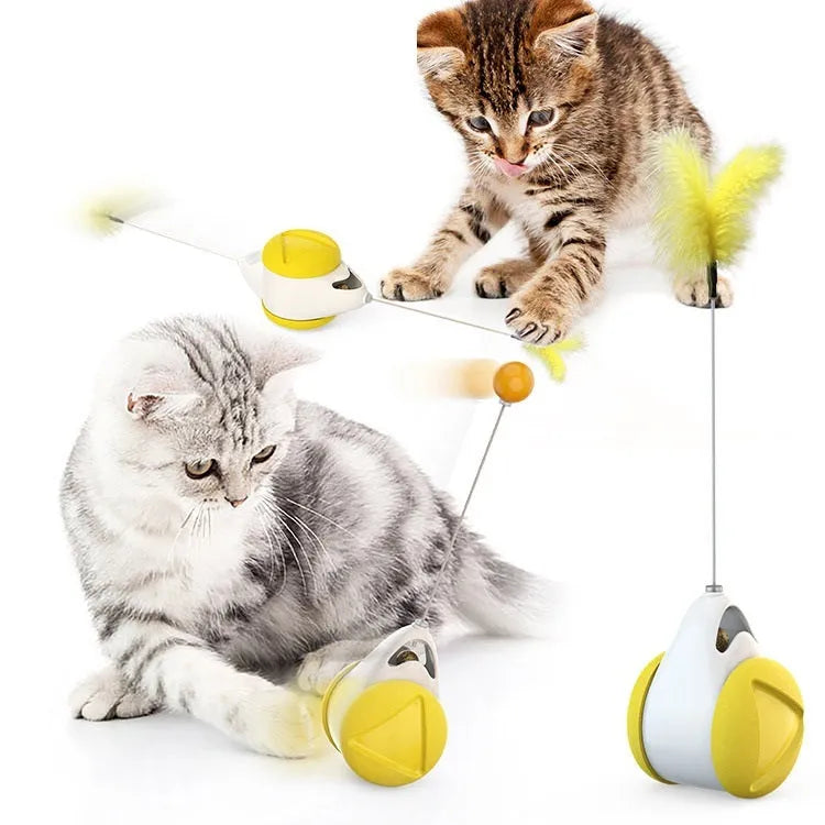 Plastic balance swing car cat toy in blue with swinging base for interactive play