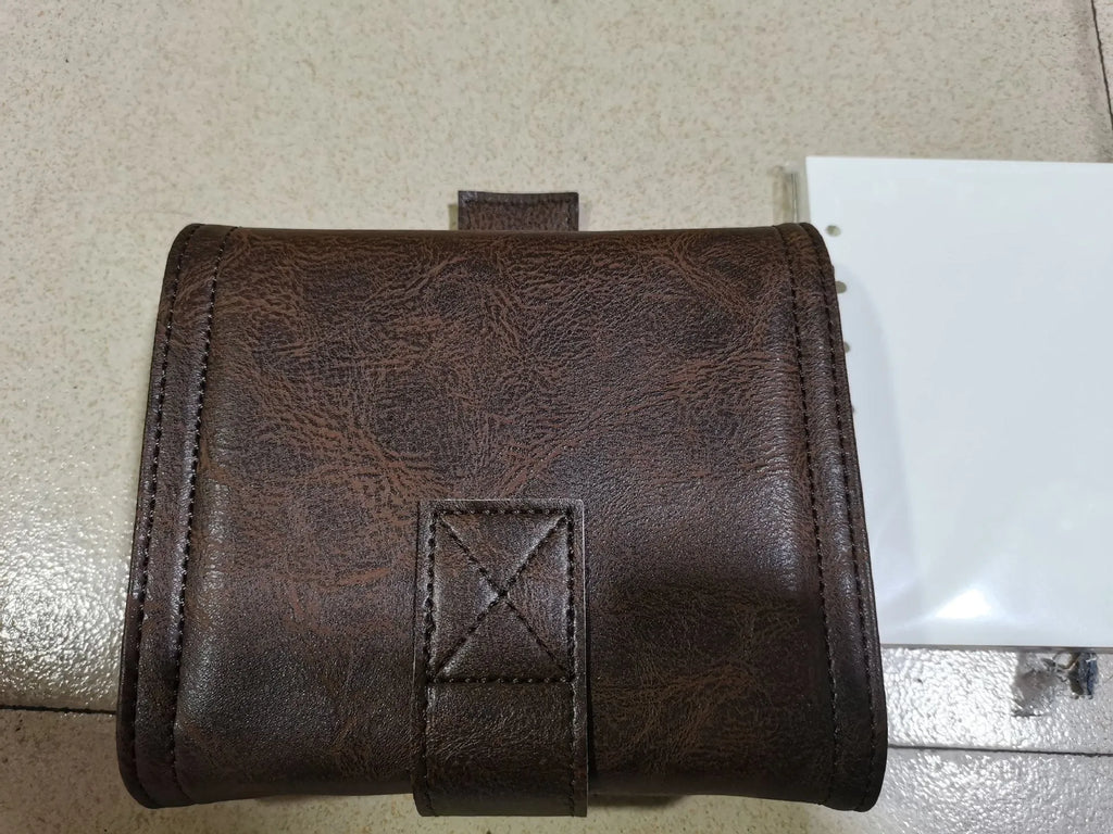 Brown retro leather buckle notebook in A7 size with PU cover and loose-leaf binding