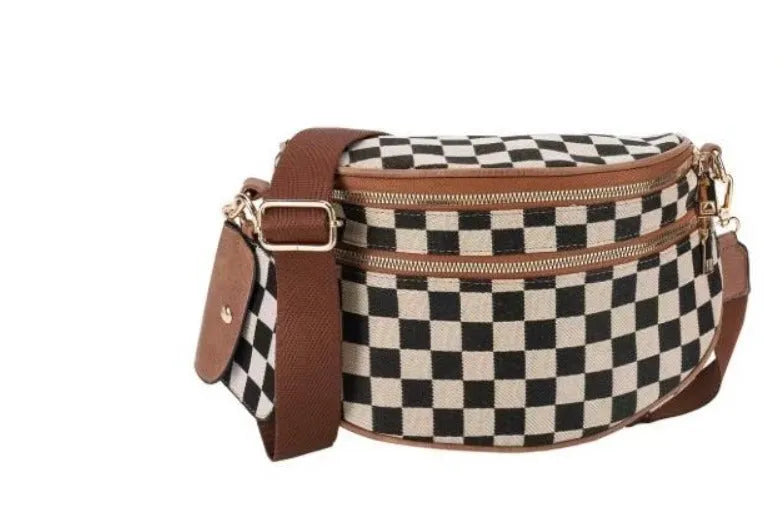 Women's Oxford nylon crossbody bag with canvas shell, card pocket, and diamond grid stitching, 27x14x22 cm, side view