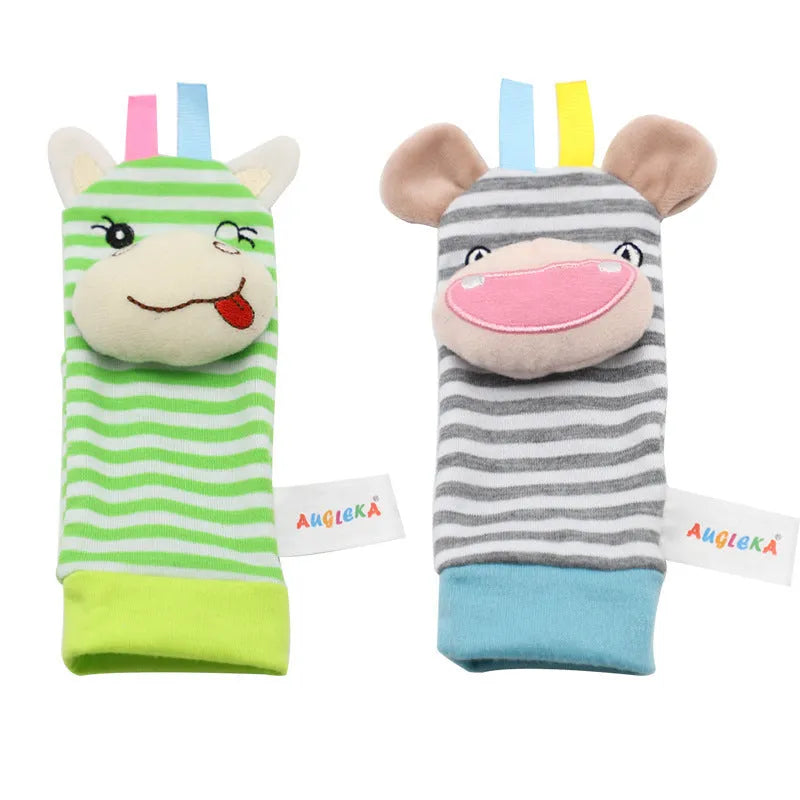 Baby cartoon bell wrist strap or socks in colourful cloth with bell for sensory play
