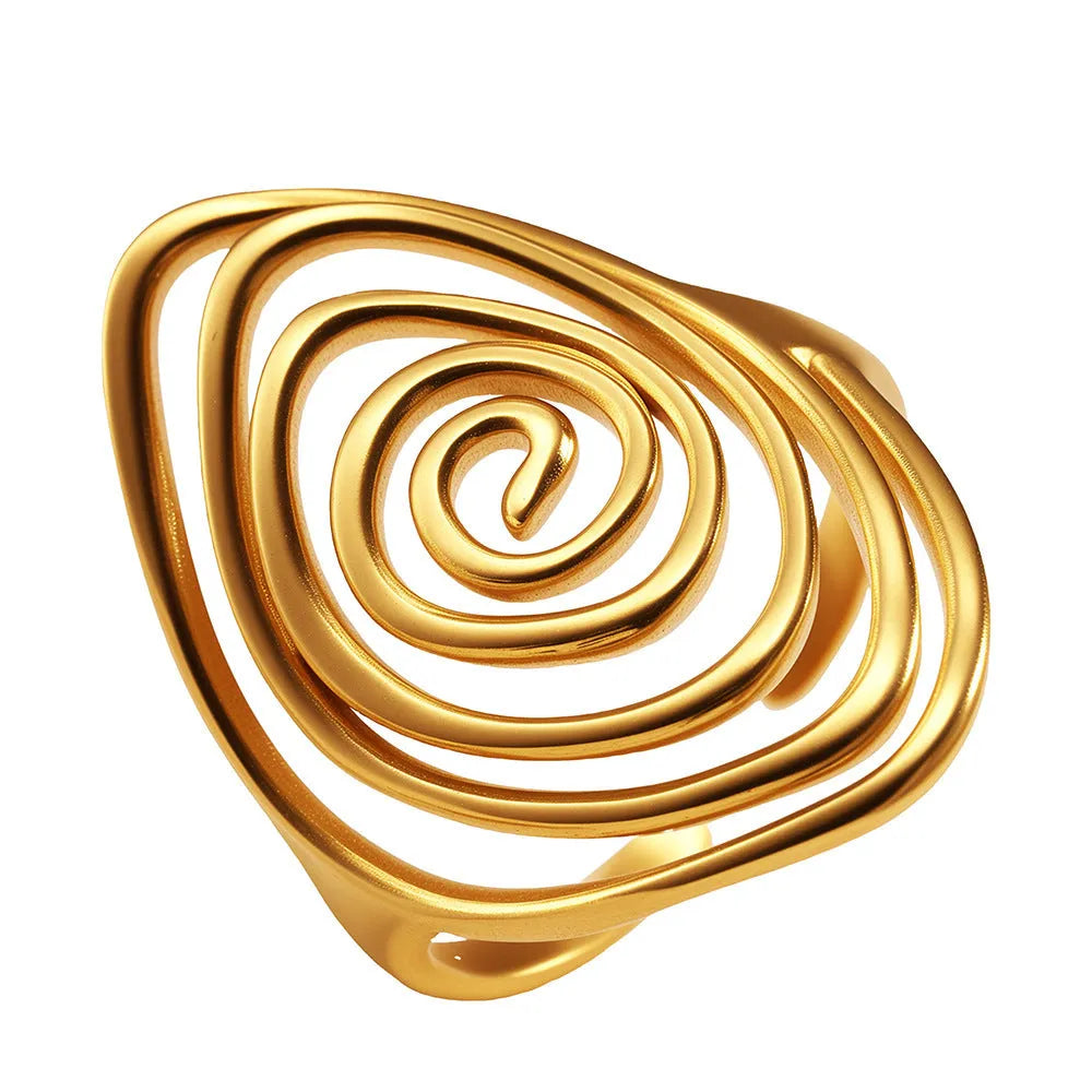 Geometric spiral laid open ring in stainless steel for men and women, retro high sense style, two colours