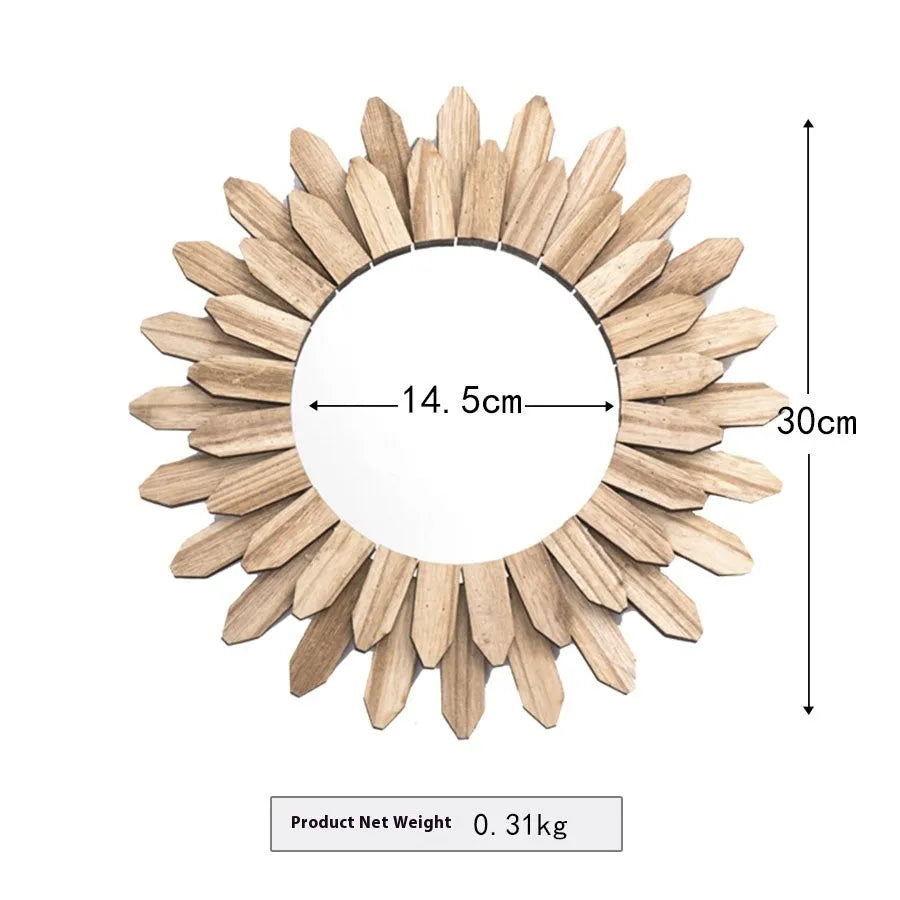 European-style solid wood round hanging wall mirror with a baked colour frame.