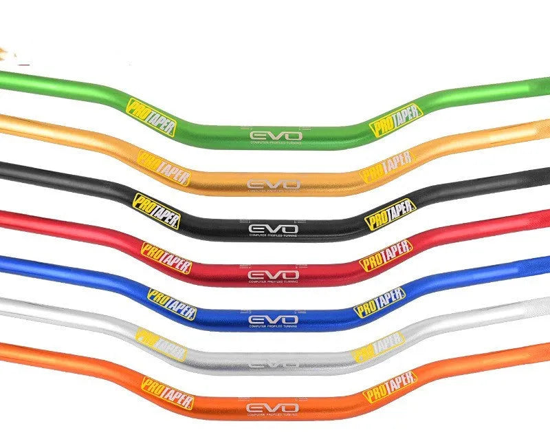 Orange aluminium alloy scrambling motorcycle handlebar showing 80cm width and 10cm rise dimensions