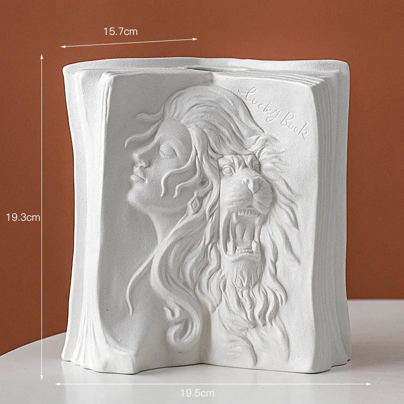 Ceramic book stand with glazed finish in a modern minimalist design on a desktop.