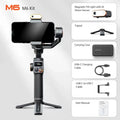 Black three-axis vlog stabiliser with AI face tracking and magnetic fill light for smartphones