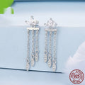 Pair of silver ear studs with small flower and tassel front and rear structure, BSE1240 colour, on light background