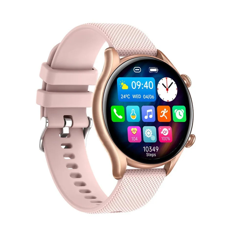 KT60 smart watch with 1.39-inch HD round IPS screen in black glue colour on a wrist showing the display