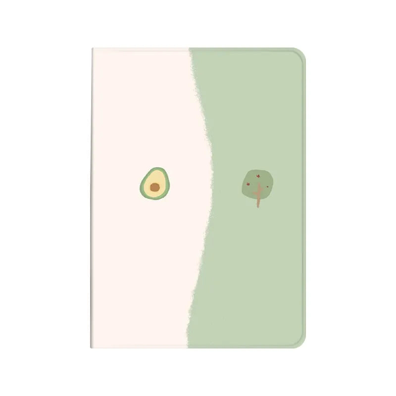 Cartoon literary avocado silicone iPad case with book style and pen slot options