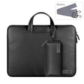 Shockproof PU leather laptop bag in black with shoulder strap and accessory bag for 15.6 inch laptops
